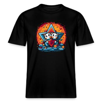 Twee Liefhebbende Beren -  Uniseks RELAXED FIT bio-T-shirt - zwart - Voor - Alina (178cm) & Michal (187cm)