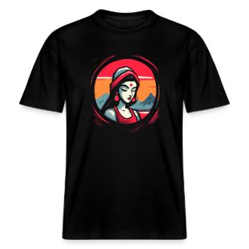 Oriental Princess -  RELAXED FIT Unisex Organic T-Shirt - black - Front - Alina (178cm) & Michal (187cm)