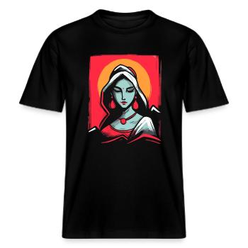 Femme Indienne Traditionnelle -  T-shirt unisexe RELAXED FIT en coton bio - noir - Devant - Alina (178cm) & Michal (187cm)
