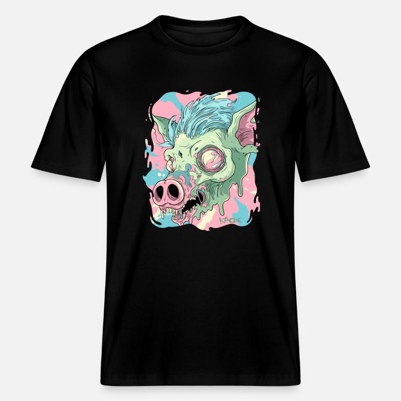 Cochon d’acide psychédélique -  T-shirt unisexe RELAXED FIT en coton bio - noir
