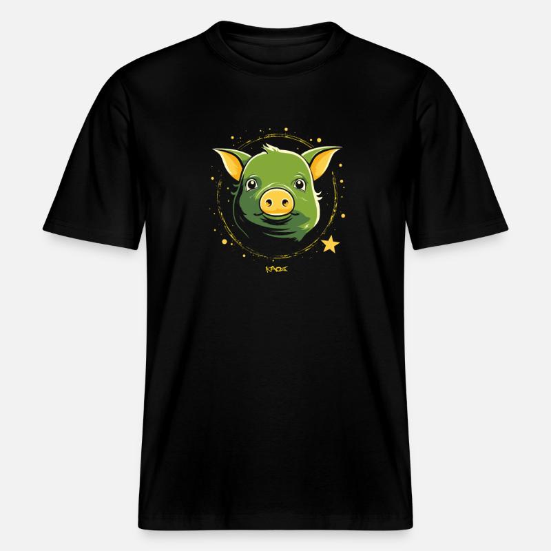 Cochon d'espace vert mignon -  T-shirt unisexe RELAXED FIT en coton bio - noir