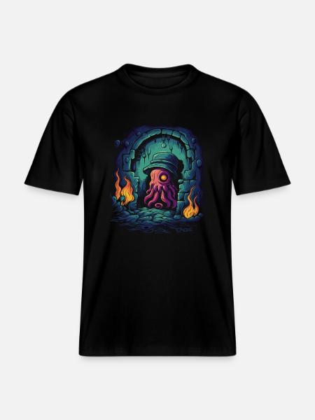 Deep Dark Dungeon Detective Octopus - RELAXED FIT Unisex Organic T-Shirt - black