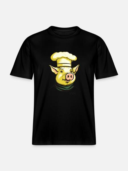 Funny Cool Chef Pig Chef - RELAXED FIT Unisex Organic T-Shirt - black