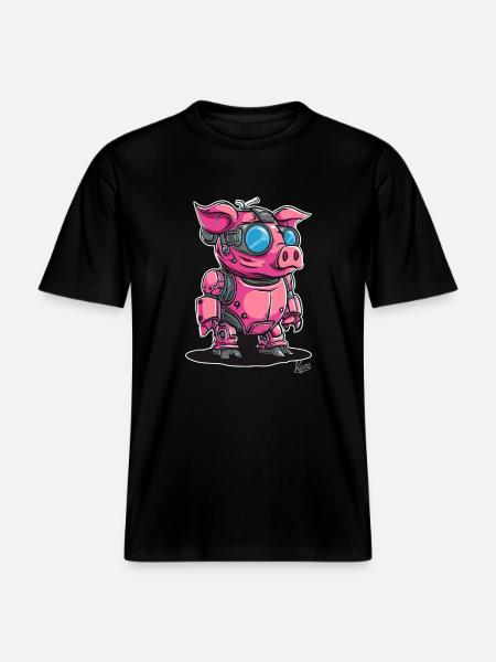 Cyber-Cyborg-Roboter-Schwein -  RELAXED FIT Unisex Organic T-Shirt - Schwarz