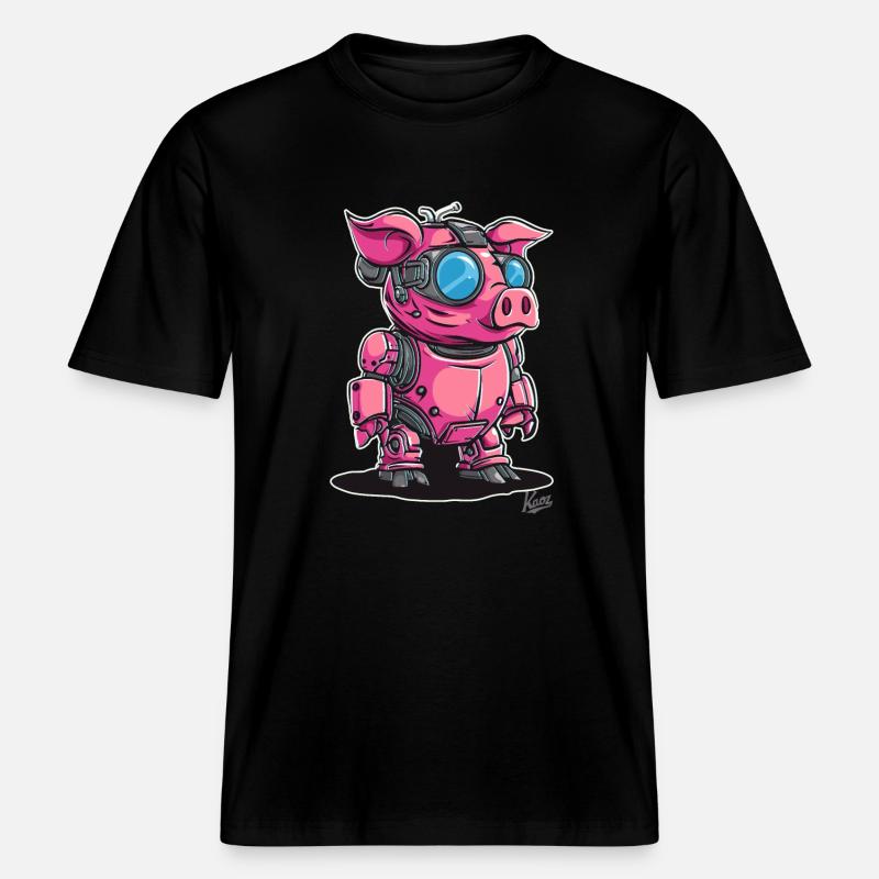 Cyber Cyborg Robot Cochon - T-shirt unisexe RELAXED FIT en coton bio - noir