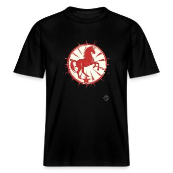 Solcialisme Propagande Cheval -  T-shirt unisexe RELAXED FIT en coton bio - noir - Devant - Alina (178cm) & Michal (187cm)