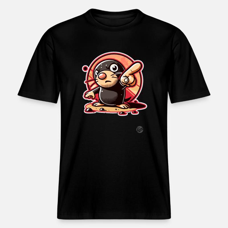 Funny mole pointing with finger - RELAXED FIT Unisex Organic T-Shirt - black