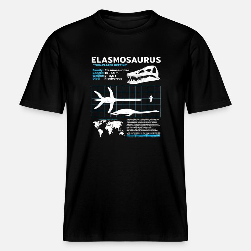 Fiche d’information sur Elasmosaurus - T-shirt unisexe RELAXED FIT en coton bio - noir