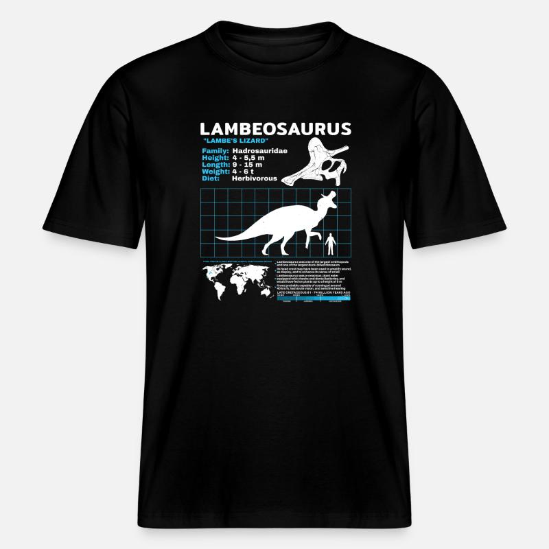 Lambeosaurus Datenblatt Fact Sheet - RELAXED FIT Unisex Organic T-Shirt - Schwarz