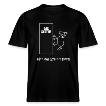 färt das system hoch, Pferd im IT-System, Netzwerk -  RELAXED FIT Unisex Organic T-Shirt - Schwarz - Vorne - Alina (178cm) & Michal (187cm)