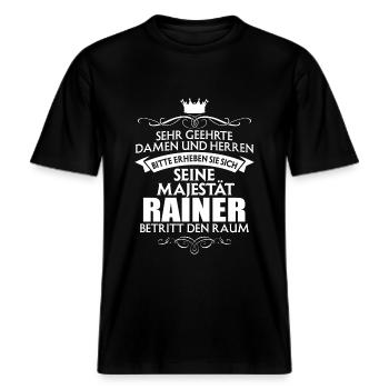 RAINER - Majestät -  RELAXED FIT Unisex Organic T-Shirt - Schwarz - Vorne - Alina (178cm) & Michal (187cm)