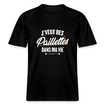 J'veux des paillettes dans ma vie -  T-shirt unisexe RELAXED FIT en coton bio - noir - Devant - Alina (178cm) & Michal (187cm)