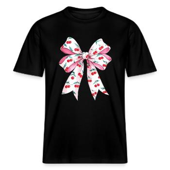 Cerises Jolie Femme Coquette -  T-shirt unisexe RELAXED FIT en coton bio - noir - Devant - Alina (178cm) & Michal (187cm)