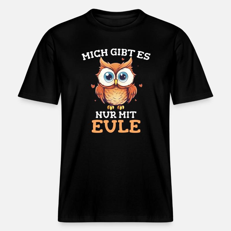 Nachteule Eule Eulen Vogel -  RELAXED FIT Unisex Organic T-Shirt - Schwarz