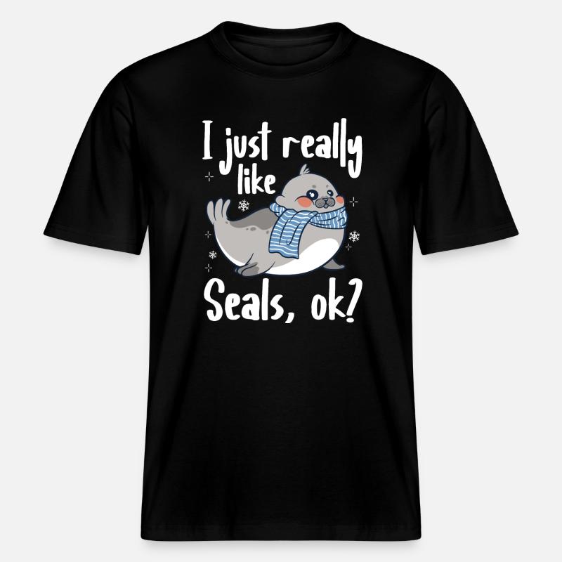 Robbe Robben Tier Seelöwe -  RELAXED FIT Unisex Organic T-Shirt - Schwarz