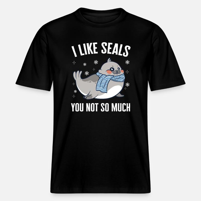 Robbe Robben Tier Seelöwe -  RELAXED FIT Unisex Organic T-Shirt - Schwarz