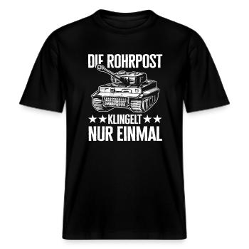 Panzer Kampfpanzer Panzerkampfwagen Panzerfahrer -  RELAXED FIT Unisex Organic T-Shirt - Schwarz - Vorne - Alina (178cm) & Michal (187cm)