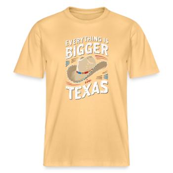 Texas State Texans Texas -  RELAXED FIT Unisex Organic T-Shirt - washed yellow - Front - Alina (178cm) & Michal (187cm)
