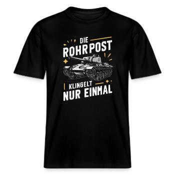 Panzer Kampfpanzer Panzerkampfwagen Panzerfahrer -  RELAXED FIT Unisex Organic T-Shirt - Schwarz - Vorne - Alina (178cm) & Michal (187cm)