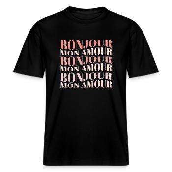Bonjour Mon Amour -  RELAXED FIT Unisex Organic T-Shirt - Schwarz - Vorne - Alina (178cm) & Michal (187cm)