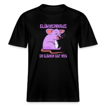 Glühweinmaus Glühwein Weihnachtsmarkt -  RELAXED FIT Unisex Organic T-Shirt - Schwarz - Vorne - Alina (178cm) & Michal (187cm)