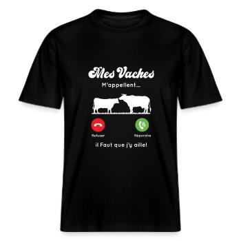 Mes vaches m'appellent, Agriculteur humour cadeau -  T-shirt unisexe RELAXED FIT en coton bio - noir - Devant - Alina (178cm) & Michal (187cm)