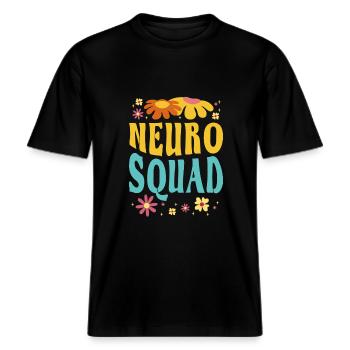 Neuro Squad Neurowissenschaften Blumen Outfit -  RELAXED FIT Unisex Organic T-Shirt - Schwarz - Vorne - Alina (178cm) & Michal (187cm)