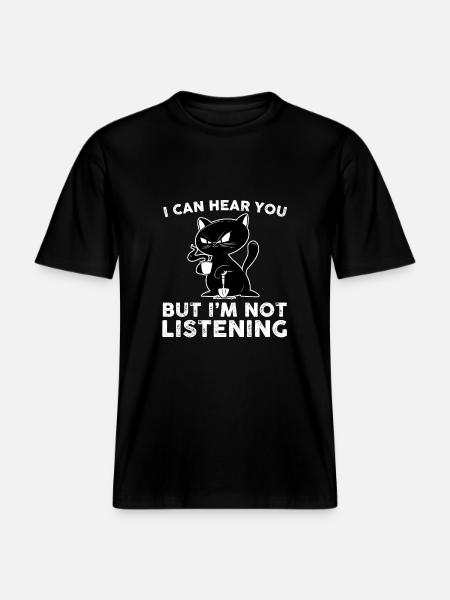 Funny Coffee Drinking Cat Clothing -  RELAXED FIT Unisex Organic T-Shirt - black
