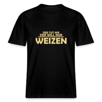weizen -  RELAXED FIT Unisex Organic T-Shirt - Schwarz - Vorne - Alina (178cm) & Michal (187cm)