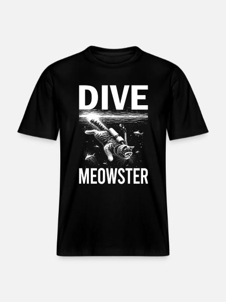 Dive Meowster Scuba Cat Diving Funny Animals -  RELAXED FIT Unisex Organic T-Shirt - black