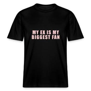 MON EX EST MON PLUS GRAND FAN -  T-shirt unisexe RELAXED FIT en coton bio - noir - Devant - Alina (178cm) & Michal (187cm)