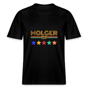 Holger -  T-shirt unisexe RELAXED FIT en coton bio - noir - Devant - Alina (178cm) & Michal (187cm)