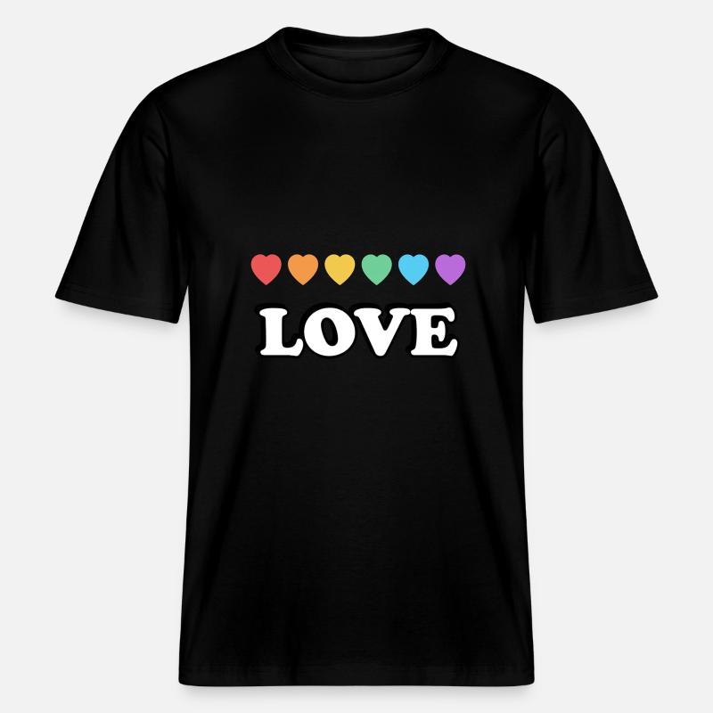 Love Rainbow Hearts -  RELAXED FIT Unisex Organic T-Shirt - black