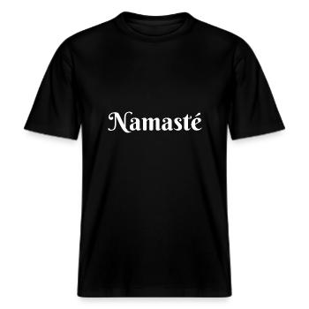 Namaste weiß -  RELAXED FIT Unisex Organic T-Shirt - Schwarz - Vorne - Alina (178cm) & Michal (187cm)