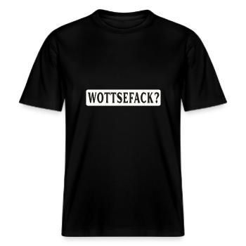 Wottsefack WTF -  RELAXED FIT Unisex Organic T-Shirt - Schwarz - Vorne - Alina (178cm) & Michal (187cm)