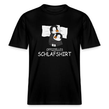 Offizielles Schlafshirt Pinguin -  RELAXED FIT Unisex Organic T-Shirt - Schwarz - Vorne - Alina (178cm) & Michal (187cm)
