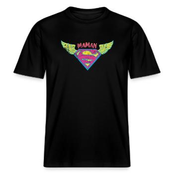 Superman Super Hero Mom Ailes Rose -  T-shirt unisexe RELAXED FIT en coton bio - noir - Devant - Alina (178cm) & Michal (187cm)