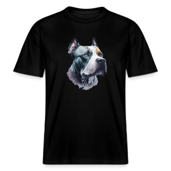 Pitbull Terrier Art Dog Lover -  RELAXED FIT Unisex Organic T-Shirt - black - Front - Alina (178cm) & Michal (187cm)