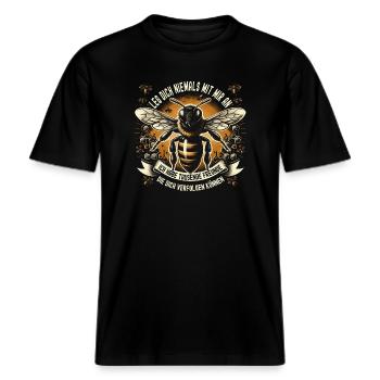 Lustiger Imker Spruch -  RELAXED FIT Unisex Organic T-Shirt - Schwarz - Vorne - Alina (178cm) & Michal (187cm)