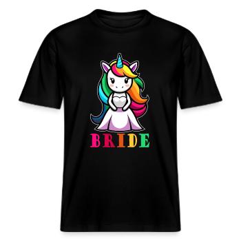 Einhorn Braut JGA Junggesellinnenabschied -  RELAXED FIT Unisex Organic T-Shirt - Schwarz - Vorne - Alina (178cm) & Michal (187cm)