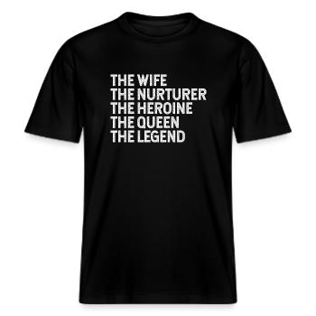 Wife nurturer heroine queen legend -  RELAXED FIT Unisex Organic T-Shirt - black - Front - Alina (178cm) & Michal (187cm)