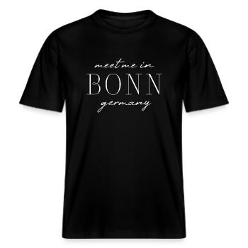 Bonn, Deutschland Eleganz Stil Design T-Shirt -  RELAXED FIT Unisex Organic T-Shirt - Schwarz - Vorne - Alina (178cm) & Michal (187cm)