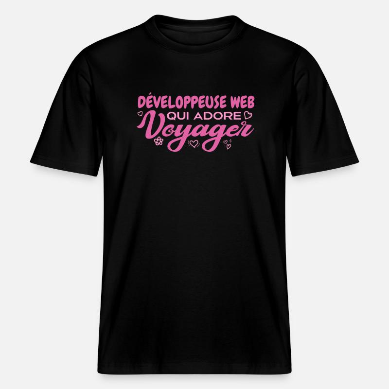 Développeuse web globe-trotteuse passionnée voyage -  T-shirt unisexe RELAXED FIT en coton bio - noir
