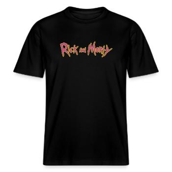 Rick And Morty Title Typography -  RELAXED FIT Unisex Organic T-Shirt - black - Front - Alina (178cm) & Michal (187cm)