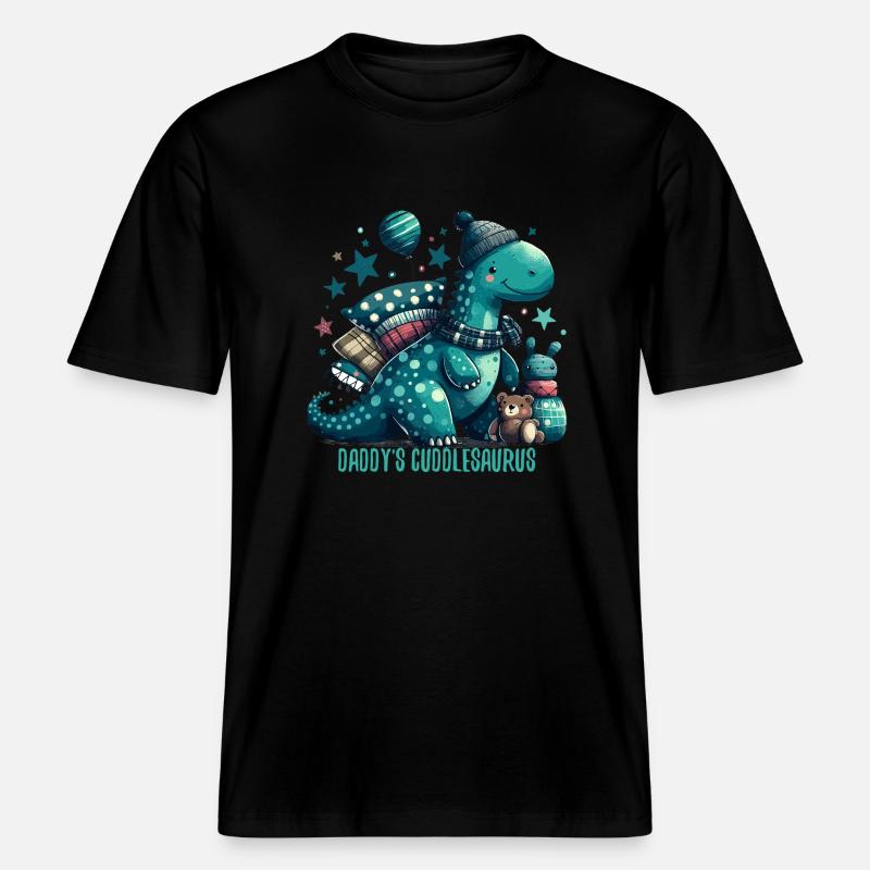 Daddy's Cuddlesaurus Cuddle Dinosaur Gift -  RELAXED FIT Unisex Organic T-Shirt - black