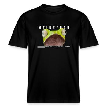 Meine Frau wenn ich aus der Kneipe komme -  RELAXED FIT Unisex Organic T-Shirt - Schwarz - Vorne - Alina (178cm) & Michal (187cm)