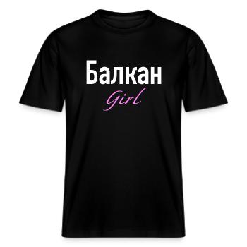 Chemise fille des Balkans, idée cadeau des Balkans -  T-shirt unisexe RELAXED FIT en coton bio - noir - Devant - Alina (178cm) & Michal (187cm)