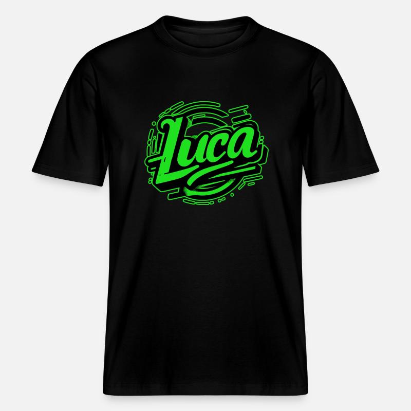 Luca Nom Graffiti vert -  T-shirt unisexe RELAXED FIT en coton bio - noir