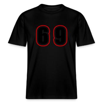 69 Zahl College -  RELAXED FIT Unisex Organic T-Shirt - Schwarz - Vorne - Alina (178cm) & Michal (187cm)