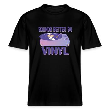 Sonne mieux sur les amateurs de musique rétro vinyle -  T-shirt unisexe RELAXED FIT en coton bio - noir - Devant - Alina (178cm) & Michal (187cm)